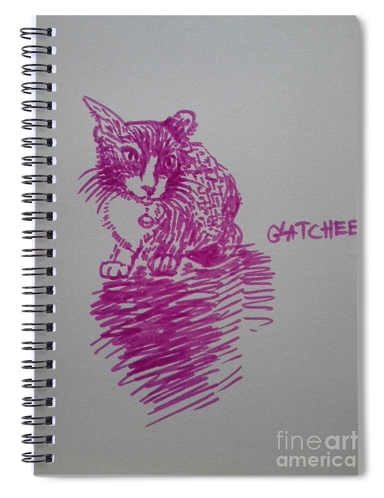 Cat Spiral Notebook featuring the drawing It has a cat named GATchee by Sukalya Chearanantana