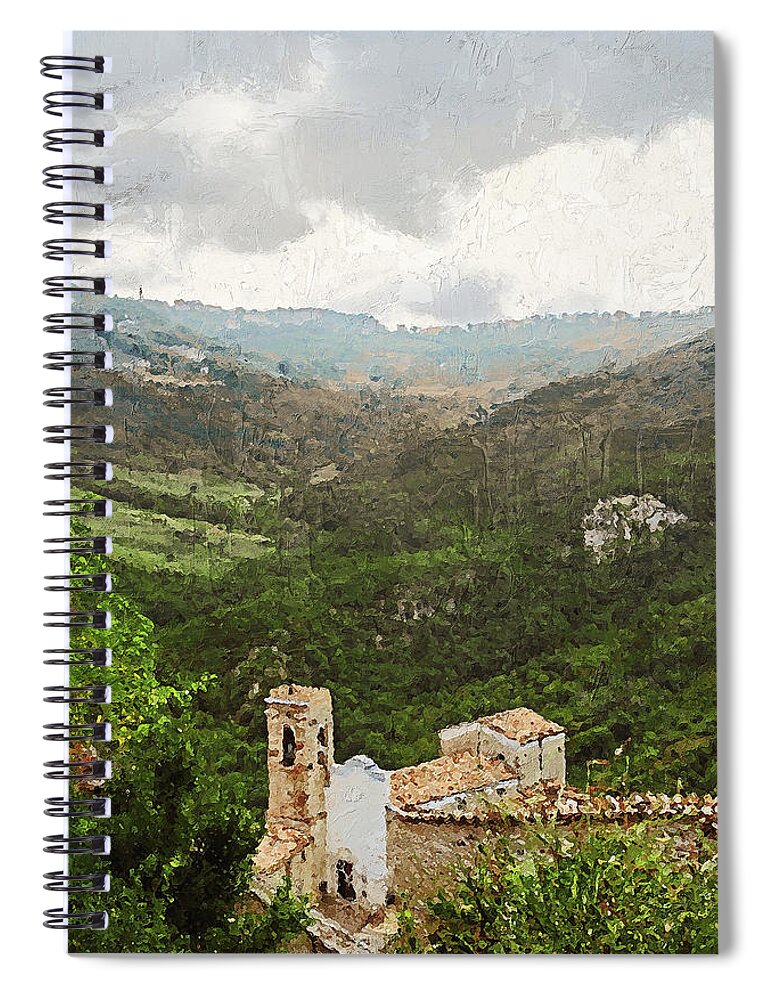Ancient Medieval Church. Italian Church Spiral Notebook featuring the painting Italy, panoramas from Abruzzo - 05 by AM FineArtPrints