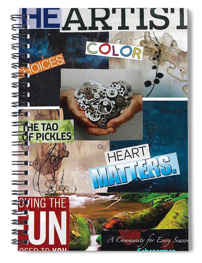Collage Art Spiral Notebook featuring the mixed media It's All About heART by Susan Schanerman