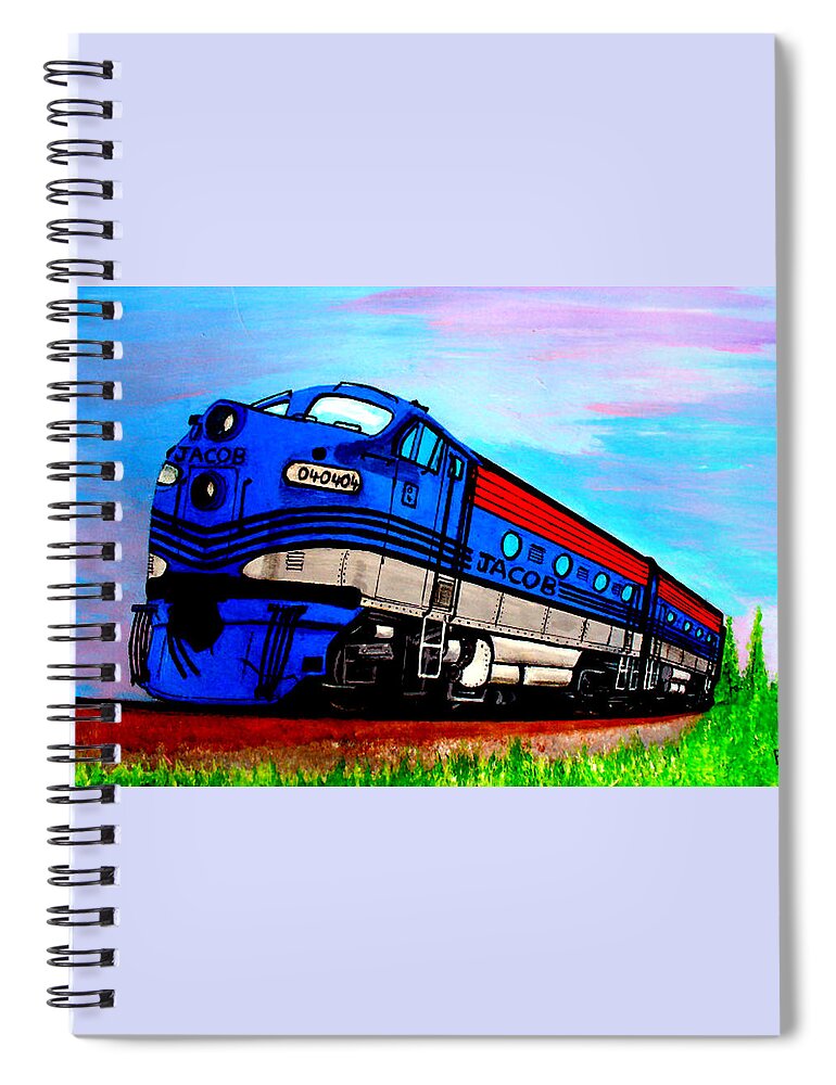 Trains. Poetry Spiral Notebook featuring the painting Jacob The Train by Pj LockhArt