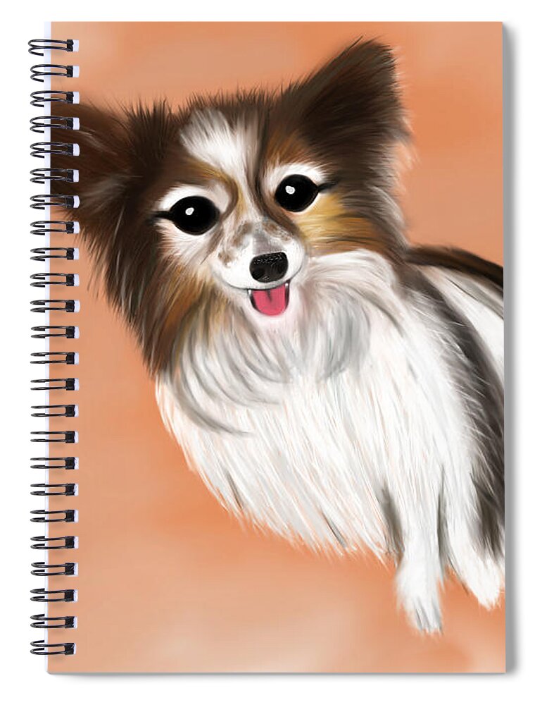 Papillon Spiral Notebook featuring the digital art James Blonde - a Papillon with Celebrity Status in Cannes by Barefoot Bodeez Art