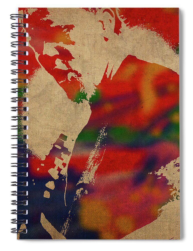 James Hetfield Spiral Notebook featuring the mixed media James Hetfield Metallica Watercolor Portrait by Design Turnpike