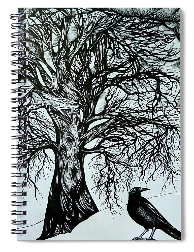Pen And Ink Spiral Notebook featuring the drawing January by Anna Duyunova