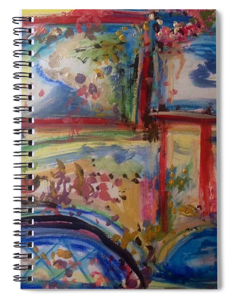 Japanese Spiral Notebook featuring the painting Japanese garden in July by Judith Desrosiers