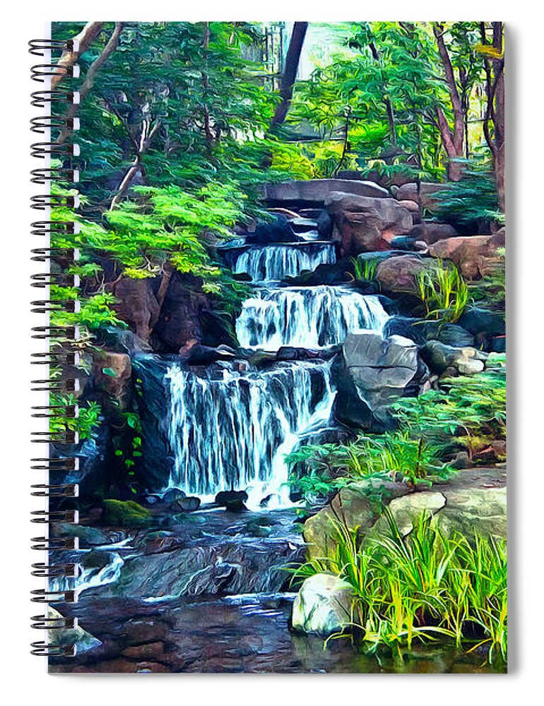 Waterfall Spiral Notebook featuring the photograph Japanese Waterfall Garden by Scott Carruthers