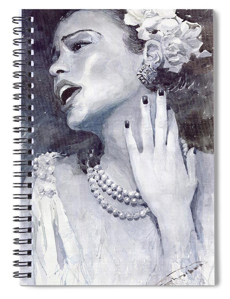 Billie Holiday Spiral Notebook featuring the painting Jazz Billie Holiday by Yuriy Shevchuk