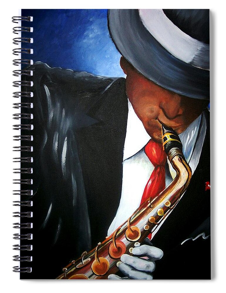 Jazz Spiral Notebook featuring the painting Jazz Man by Arthur Covington