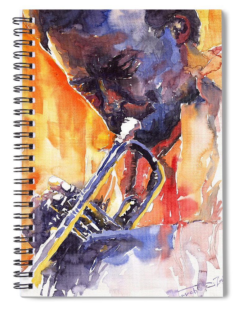 Jazz Spiral Notebook featuring the painting Jazz Miles Davis 9 Red by Yuriy Shevchuk