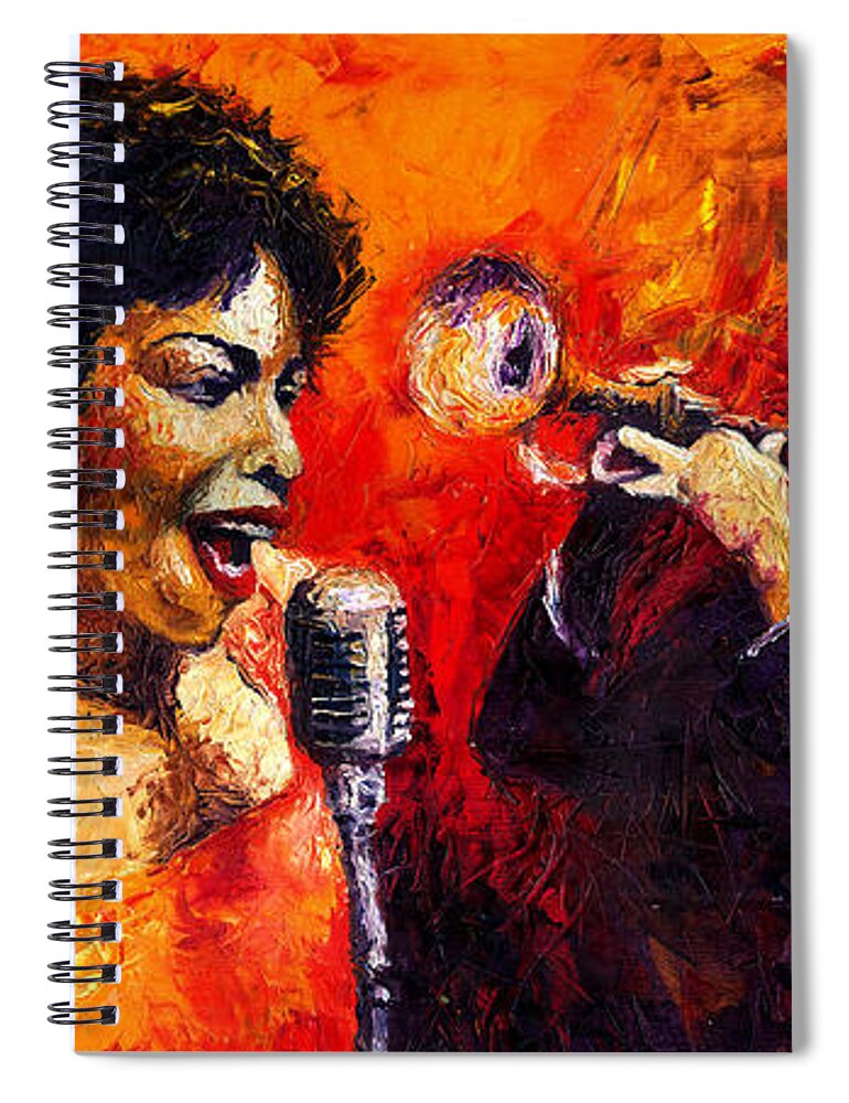 Jazz.song.trumpeter Spiral Notebook featuring the painting Jazz Song by Yuriy Shevchuk