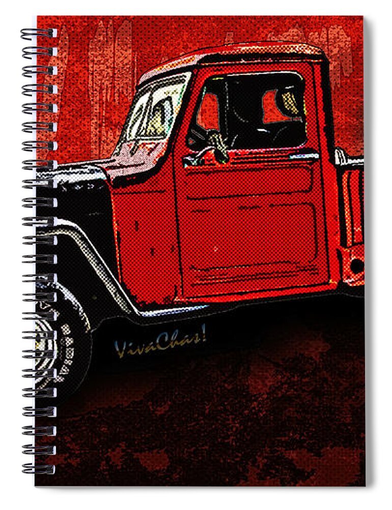 Willys Spiral Notebook featuring the photograph Jeep Pickup Adventure Comic Book Scene by Chas Sinklier
