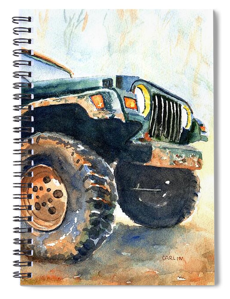 Jeep Spiral Notebook featuring the painting Jeep Wrangler Watercolor by Carlin Blahnik CarlinArtWatercolor