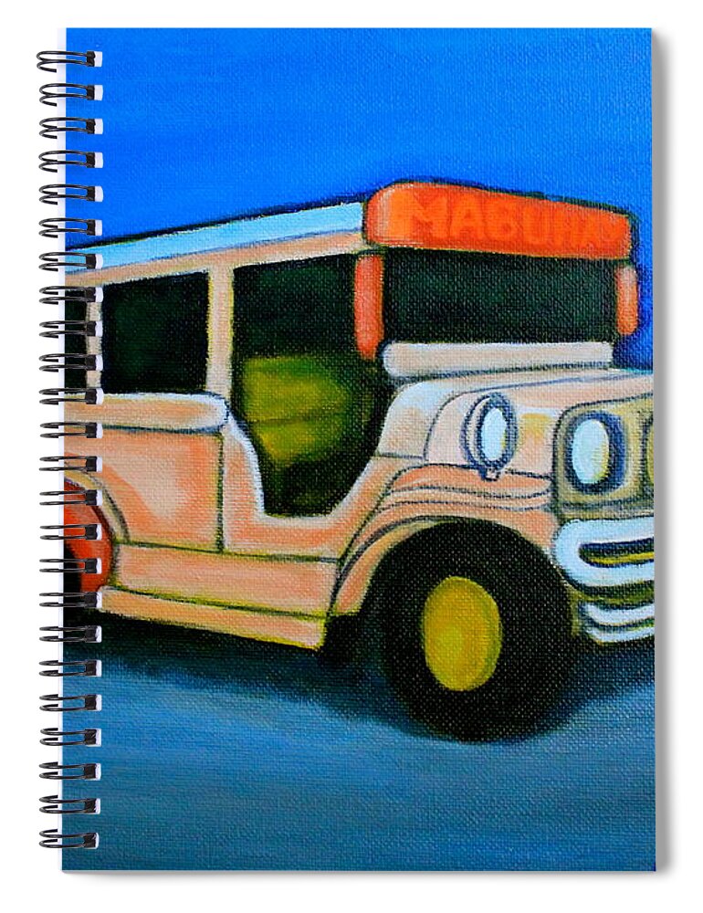 Jeepney Spiral Notebook featuring the painting Jeepney by Cyril Maza