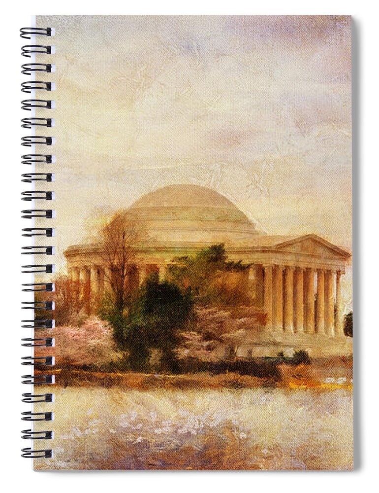 Jefferson Memorial Spiral Notebook featuring the digital art Jefferson Memorial Just Past Dawn by Lois Bryan