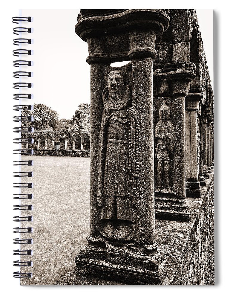 Jerpoint Abbey Spiral Notebook featuring the photograph Jerpoint Abbey Cloister Stone Figures by Menega Sabidussi