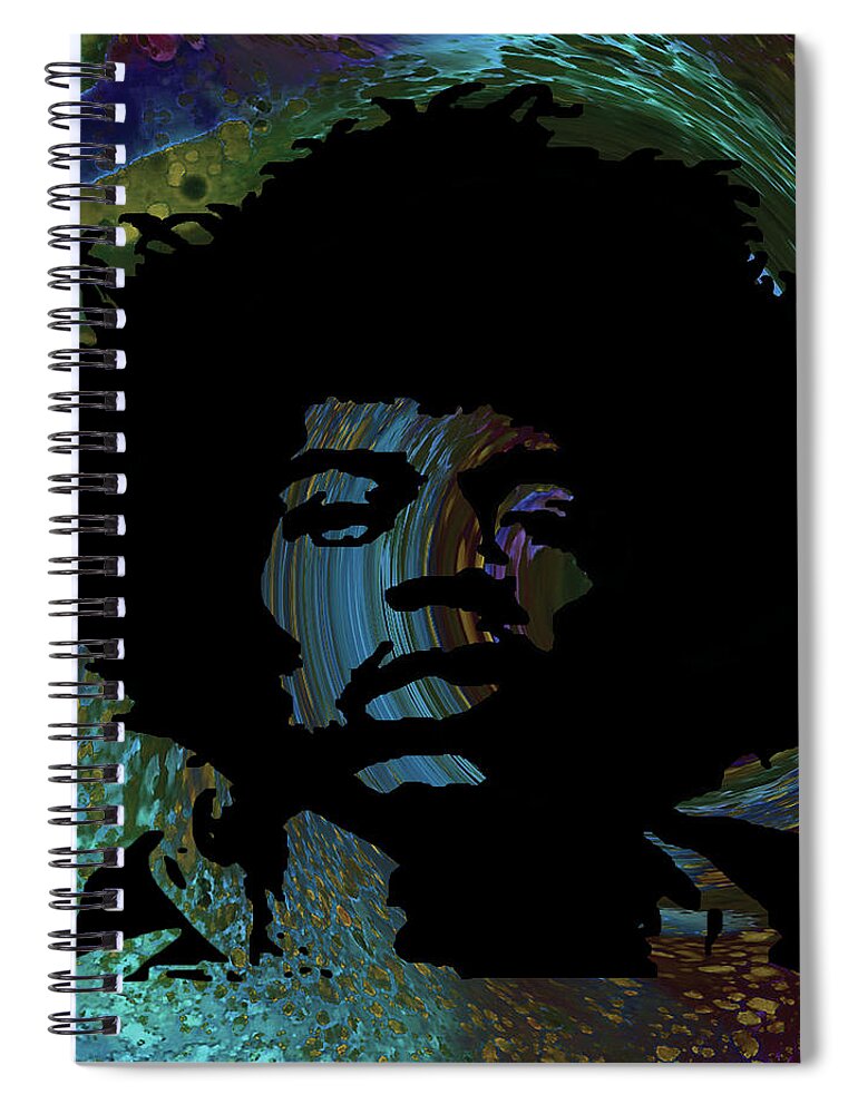 Mimi Hendrix Spiral Notebook featuring the mixed media Acid Graphic Jimi Hendrix by Lesa Fine
