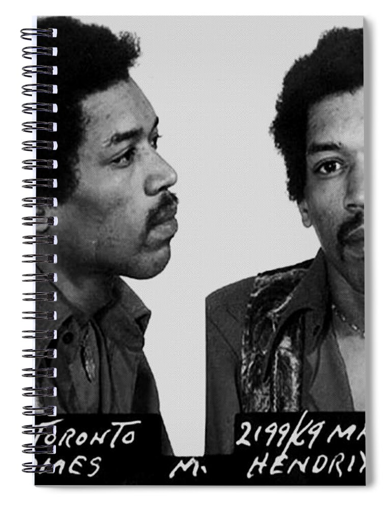 Jimi Hendrix Spiral Notebook featuring the painting Jimi Hendrix Mug Shot Horizontal by Tony Rubino
