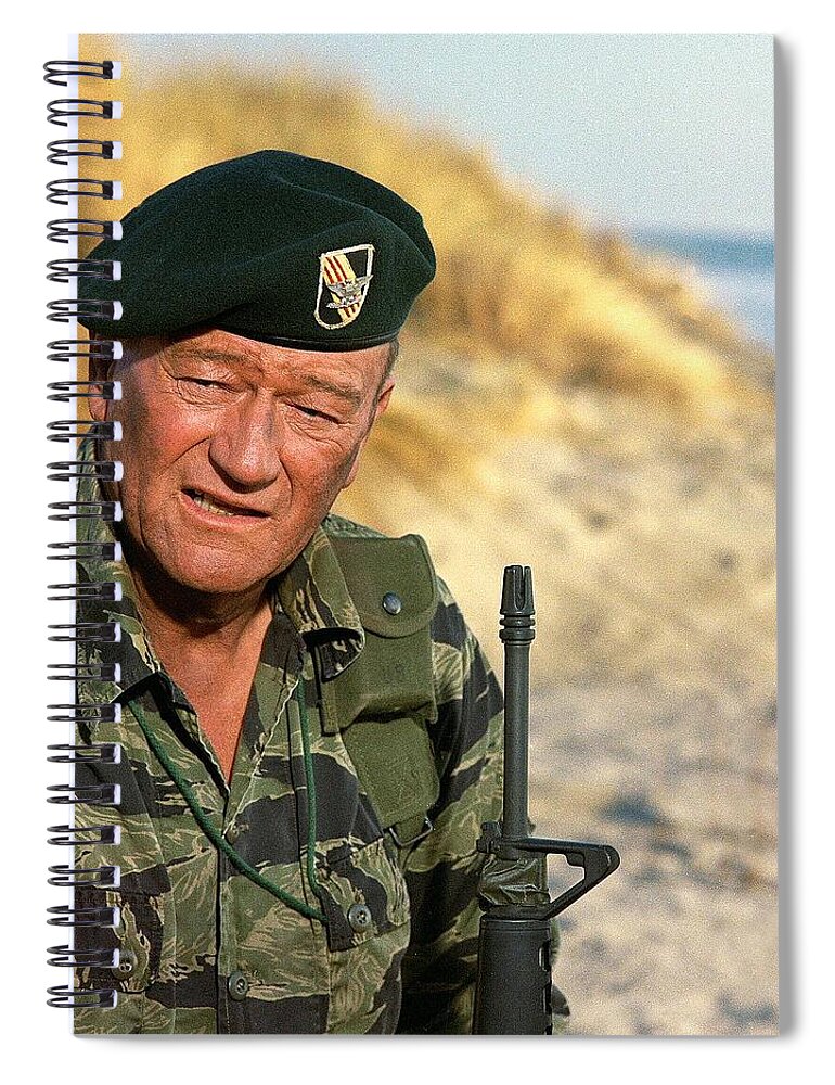 John Wayne As Colonel Mike Kirby The Green Berets 1968 Spiral Notebook featuring the photograph John Wayne as Colonel Mike Kirby The Green Berets 1968 by David Lee Guss