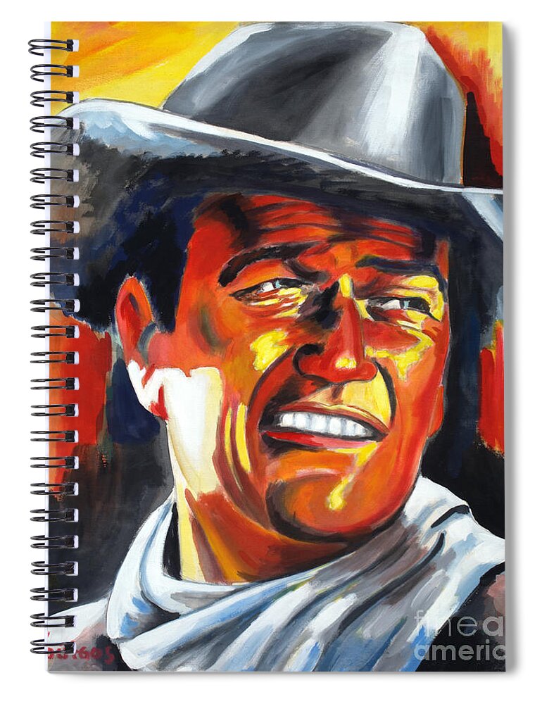 Western Spiral Notebook featuring the painting John Wayne painting portrait - Hondo by Star Portraits Art