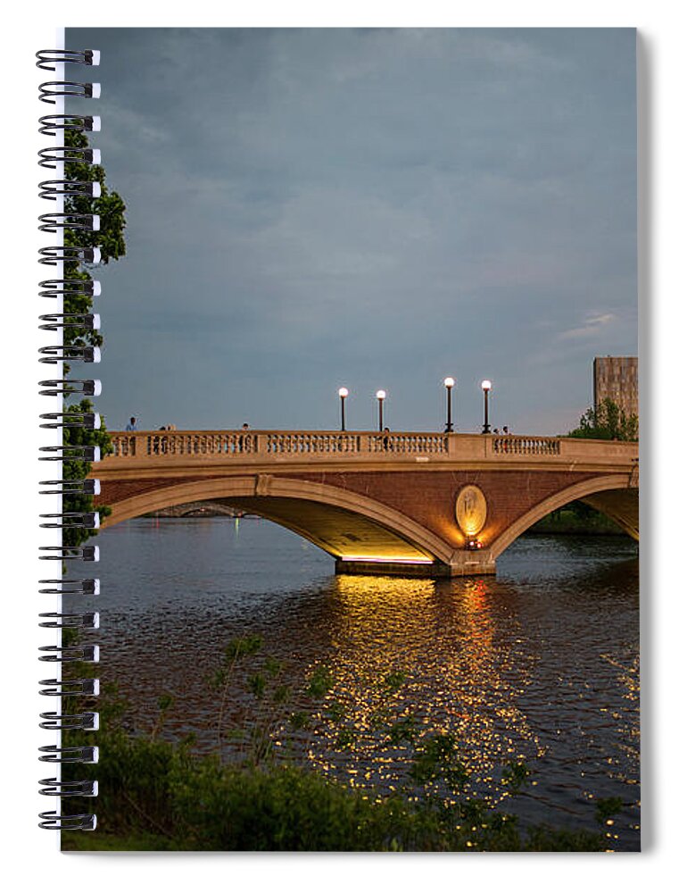 John Spiral Notebook featuring the photograph John Weeks Bridge Harvard Square Chales River Sunset Trees 2 by Toby McGuire