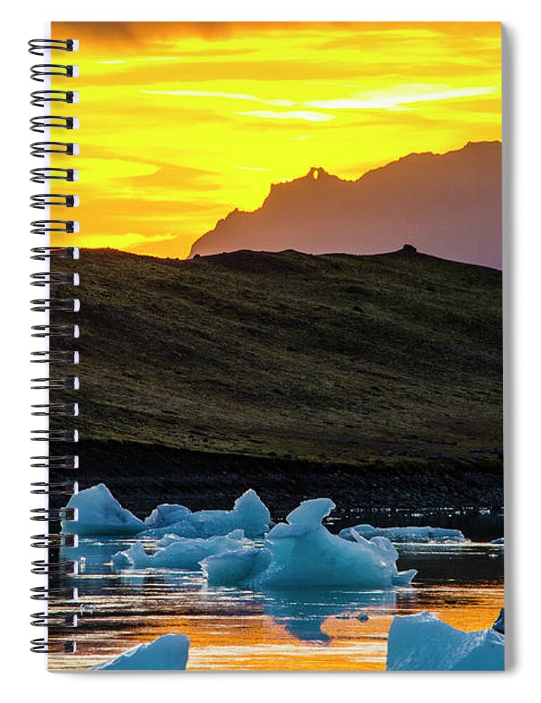 Jökulsárlón Spiral Notebook featuring the photograph Jokulsarlon Sunset 3 by Deborah Smolinske