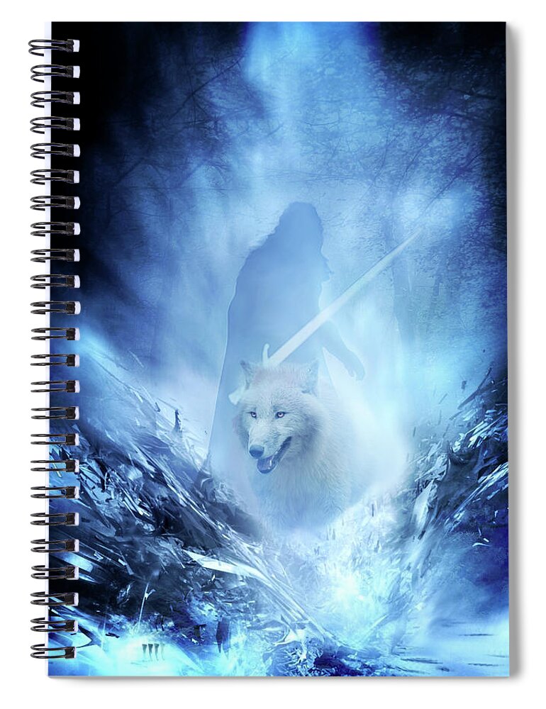 Jon Snow And Ghost Spiral Notebook featuring the digital art Jon Snow and Ghost - Game of Thrones by Lilia D