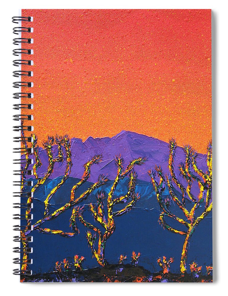 Desert Landscape Paintings Spiral Notebook featuring the painting Joshua Trees by Mayhem Mediums