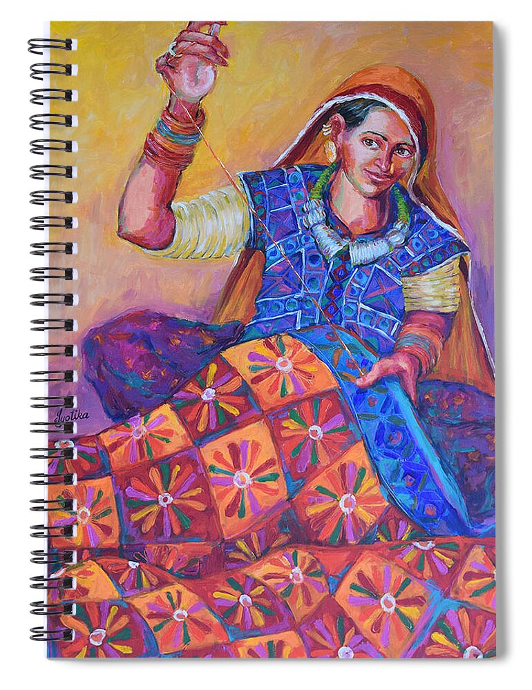 Tribal Woman Spiral Notebook featuring the painting Joy of Quilting by Jyotika Shroff