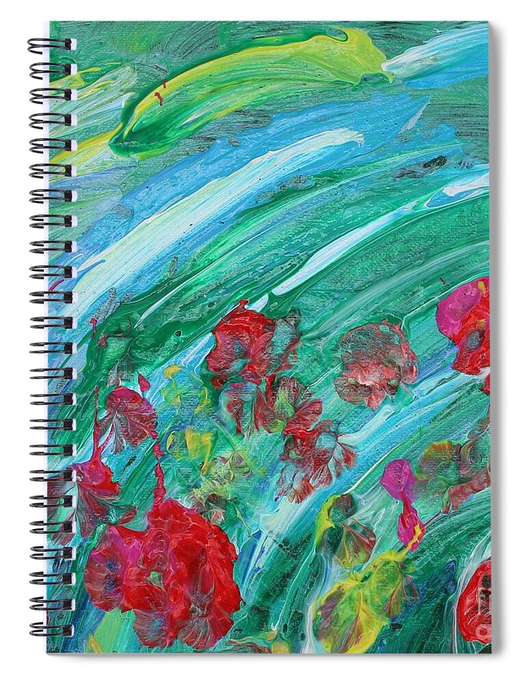 Bliss Contentment Delight Elation Enjoyment Euphoria Exhilaration Jubilation Laughter Optimism  Peace Of Mind Pleasure Prosperity Well-being Beatitude Blessedness Cheer Cheerfulness Content Spiral Notebook featuring the painting JOY by Sarahleah Hankes