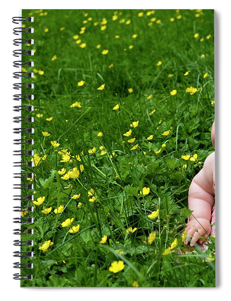 Baby Spiral Notebook featuring the photograph Joyful Baby in Flowers by Lorraine Devon Wilke