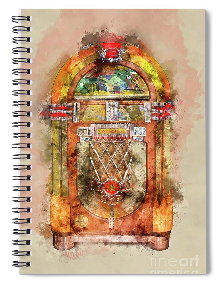 Jukebox Spiral Notebook featuring the painting Jukebox watercolor by Delphimages Photo Creations