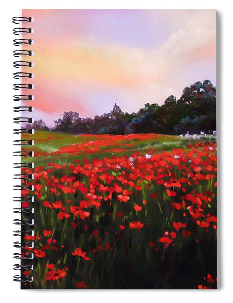 Landscape Spiral Notebook featuring the pastel June Poppies by Dianna Ponting