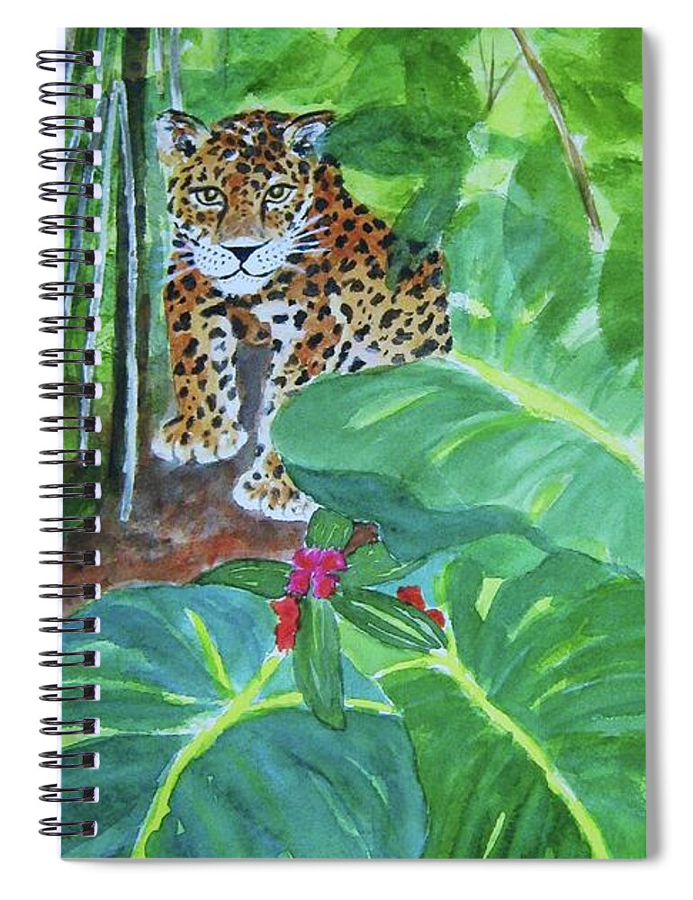 Jungle Spiral Notebook featuring the painting Jungle Jaguar by Ellen Levinson