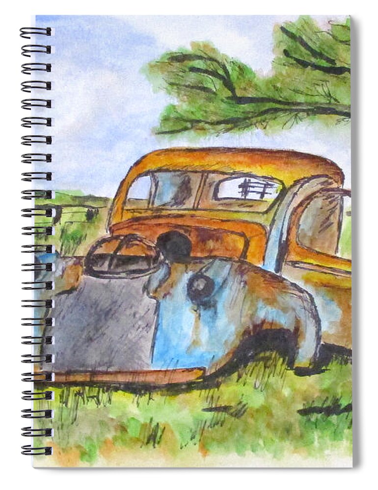Junk Cars Spiral Notebook featuring the painting Junk Car And Tree by Clyde J Kell