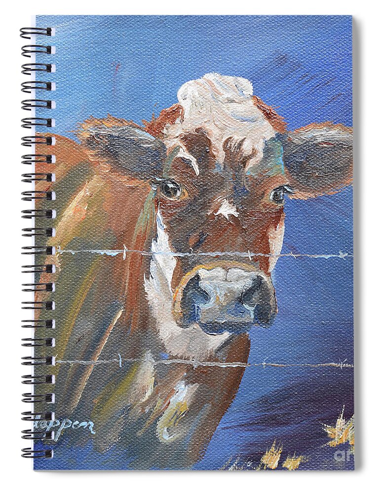 Cow Spiral Notebook featuring the painting Just a Big Happy Cow on a Little Square Canvas by Jan Dappen