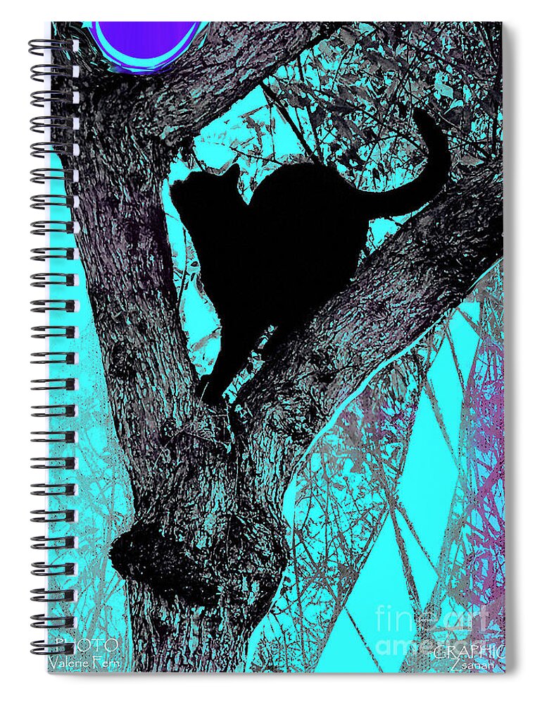 Figurative Abstraction Spiral Notebook featuring the mixed media Black Cat- Violet Moon by Zsanan Studio