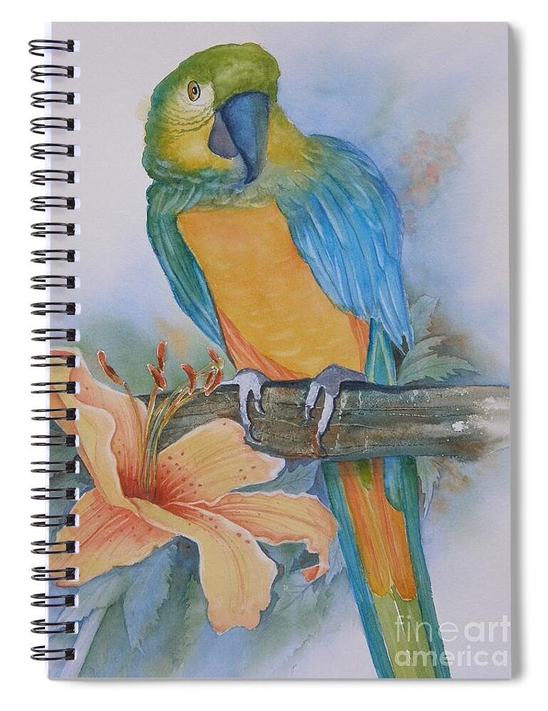 #parrot Spiral Notebook featuring the painting Just Peachy by Midge Pippel