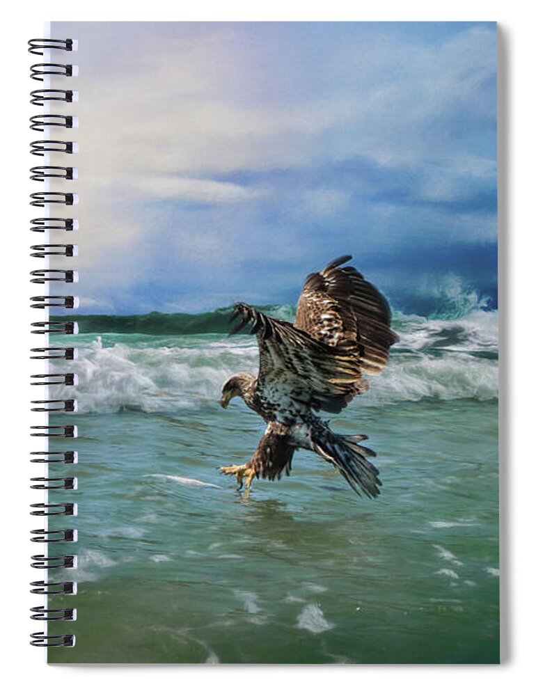 Jai Johnson Spiral Notebook featuring the photograph Juvenile Eagle At Sea Wildlife Art by Jai Johnson