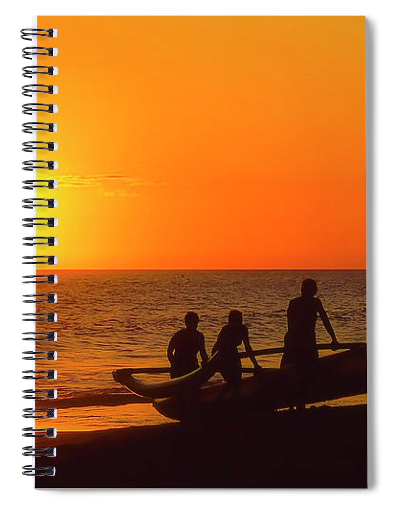 Hawaiian Sunset Spiral Notebook featuring the photograph Kaanapali women outriggers at sunset by Jim Cazel