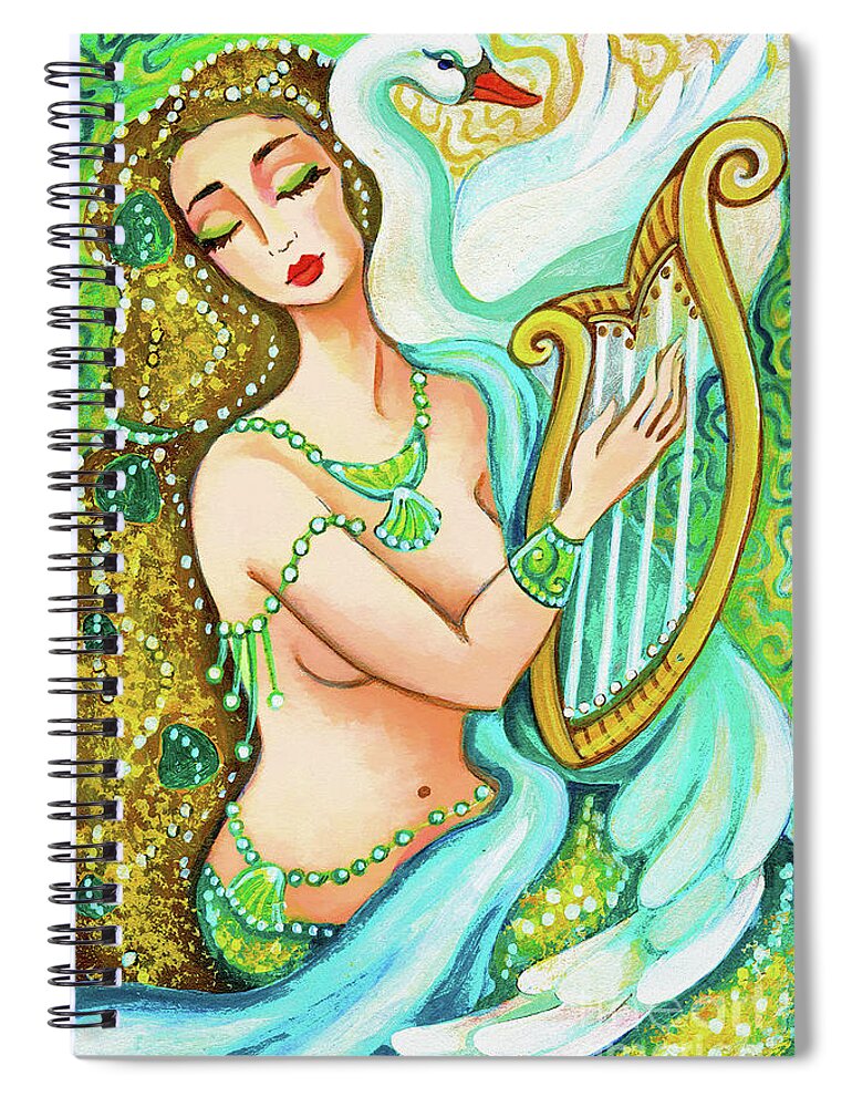 Sea Goddess Spiral Notebook featuring the painting Kalliope and the god Swan by Eva Campbell