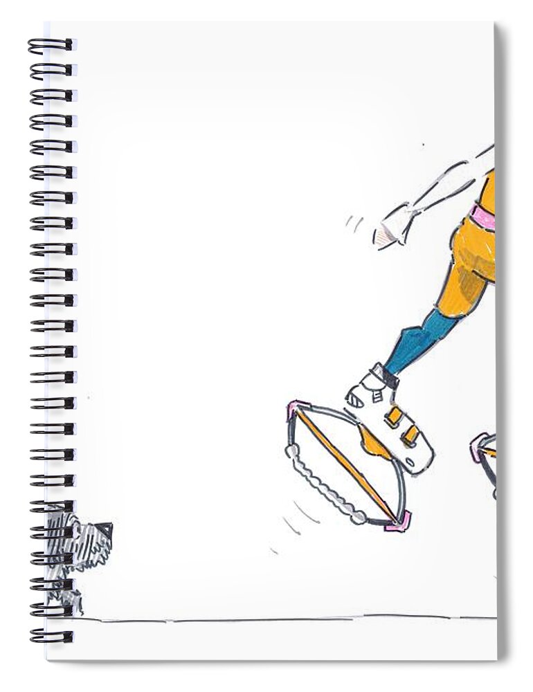 Kangoo Spiral Notebook featuring the drawing Kangoo Jumps Bouncy Shoes Walking the Dog Keep Fit cartoon by Mike Jory