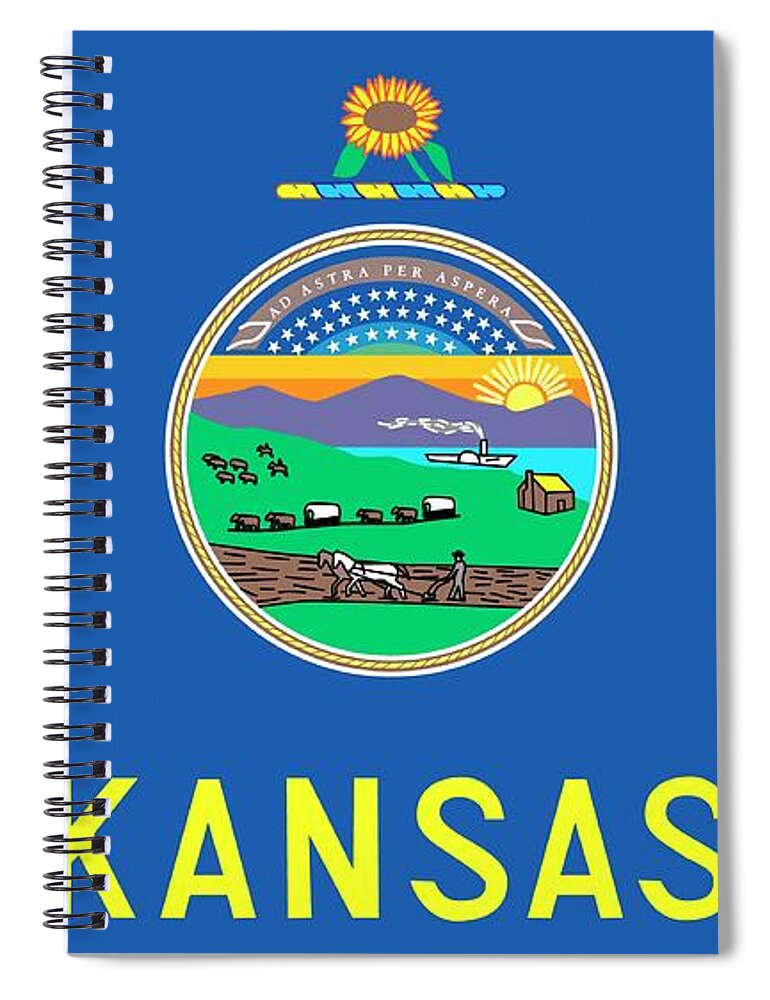 Kansas State Flag;patriotism;flag;symbol;blue;kansas;usa Spiral Notebook featuring the painting Kansas state flag by American School