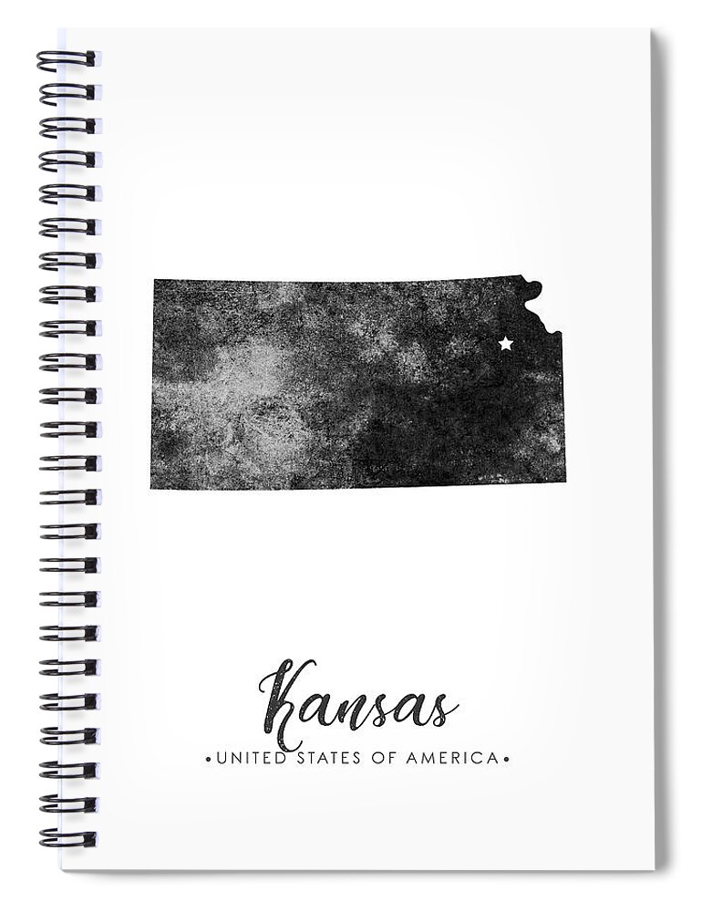 Kansas Spiral Notebook featuring the mixed media Kansas State Map Art - Grunge Silhouette by Studio Grafiikka