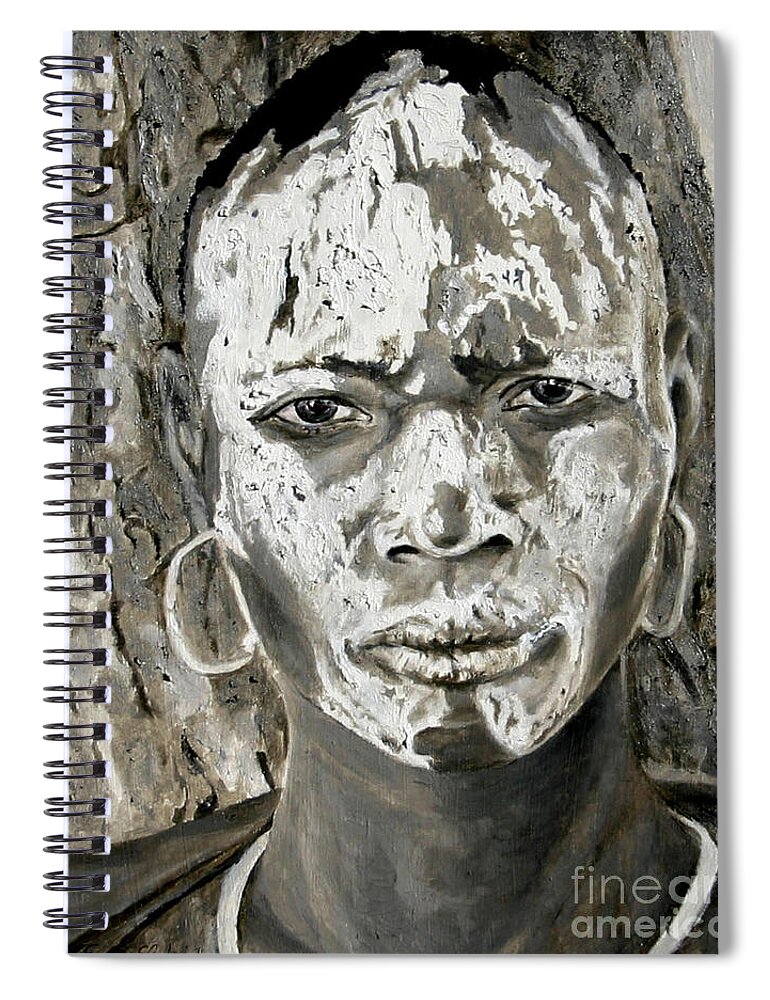 Tribal Art Spiral Notebook featuring the painting Karo Man by Portraits By NC
