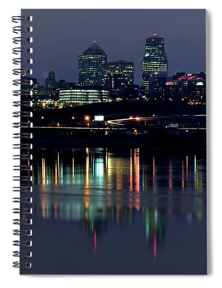 Kansas Spiral Notebook featuring the photograph Kaw Point Night Lights by Frozen in Time Fine Art Photography