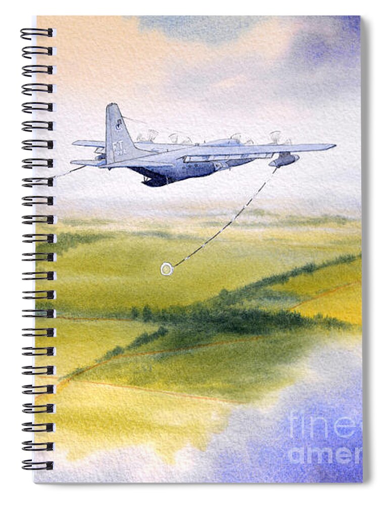 Kc 130 Tanker Aircraft Spiral Notebook featuring the painting KC-130 Tanker Aircraft Refueling Pave Hawk by Bill Holkham