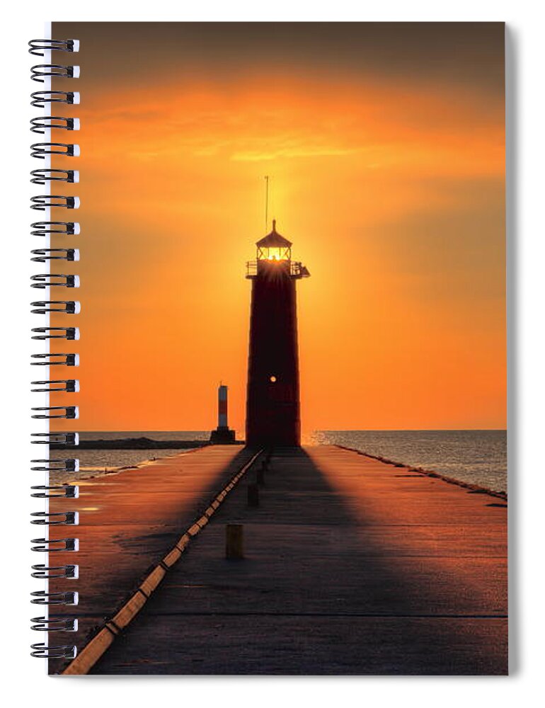 Lighthouse Spiral Notebook featuring the photograph Kenosha Lighthouse Shining Light by Dale Kauzlaric