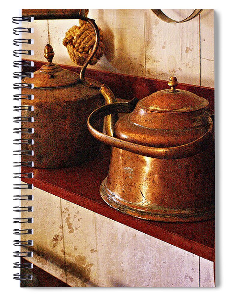 Kitchen Spiral Notebook featuring the photograph Kettles In A Row by Marty Koch