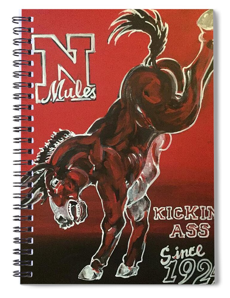 Newmarket High School Nhs Mascot Mukes Mule Kicking Ass 1970's Sports New Hampshire Spiral Notebook featuring the painting Kicking Ass by Jonathan Morrill