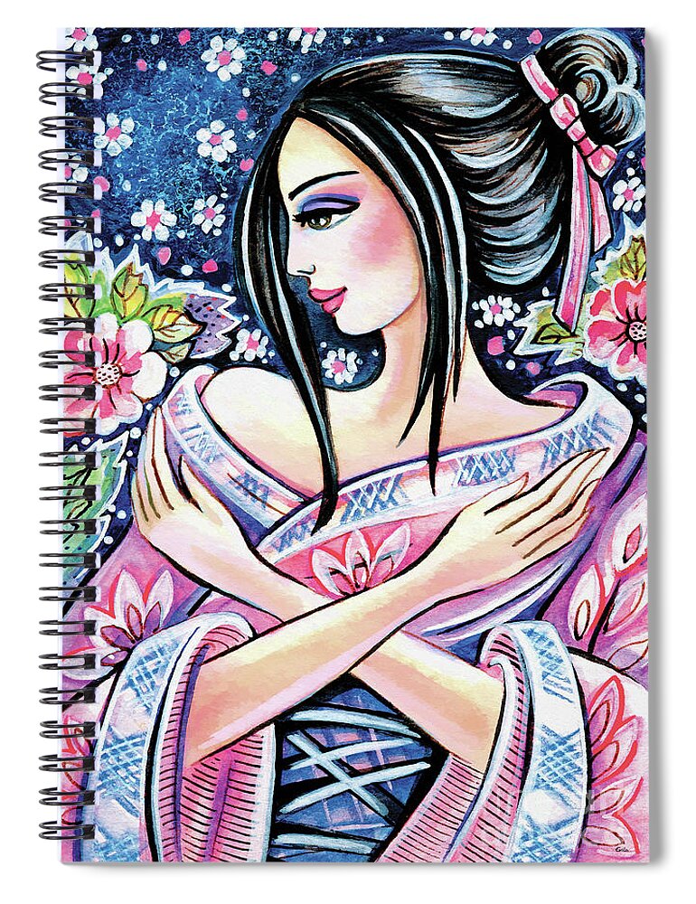 Kimono Woman Spiral Notebook featuring the painting Kimono Flower by Eva Campbell