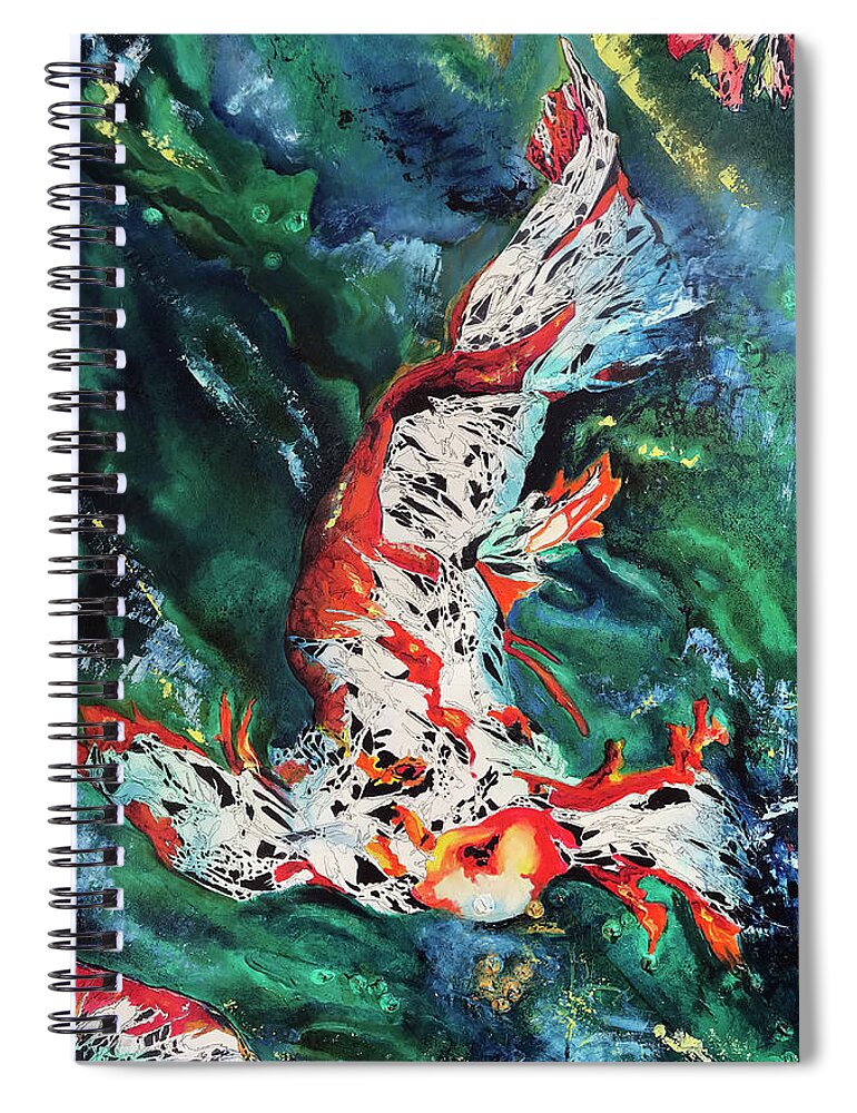 Koi Fish Spiral Notebook featuring the painting King of the Pond by Alexandra Louie